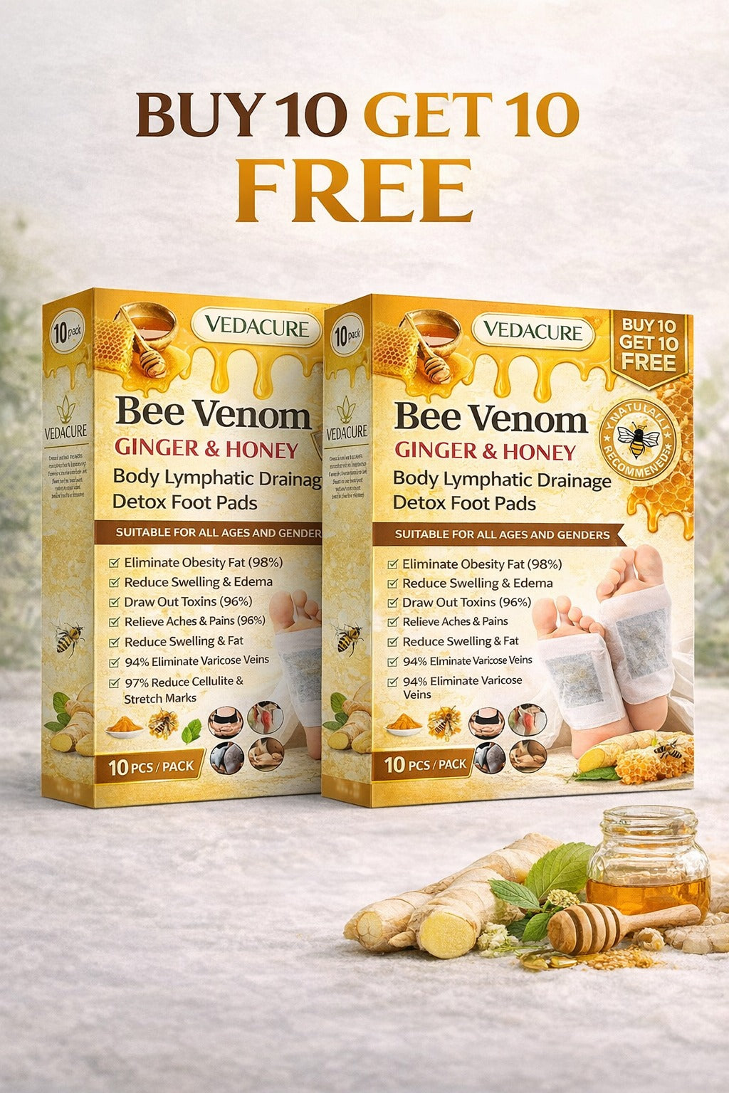 Vedacure Bee Venom Ginger & Honey Detox Pads ( BUY 10 GET 10 FREE )